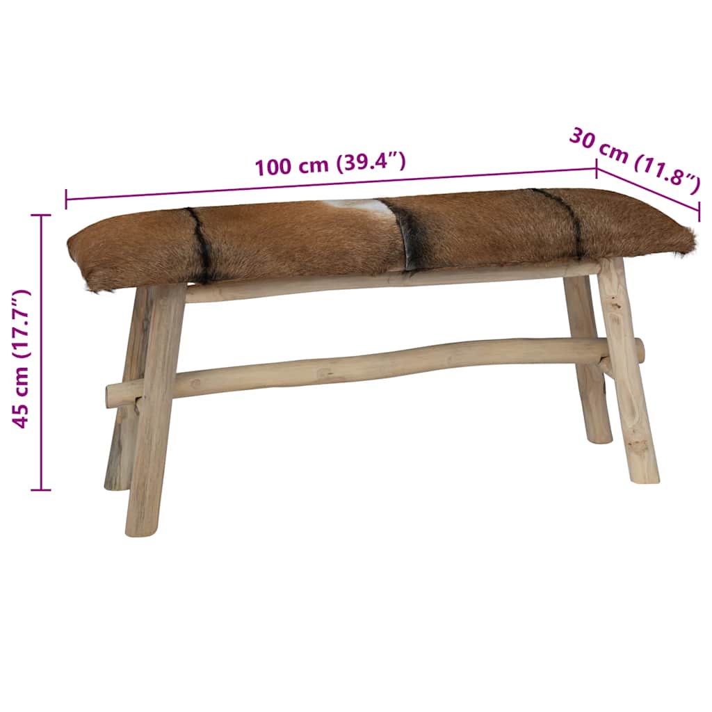 Bench Goatskin Leather Teak