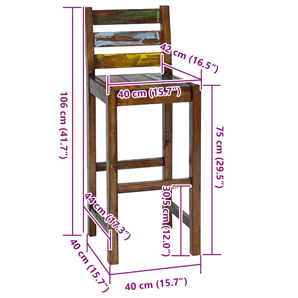 Bar Stools 2 pcs Solid Reclaimed Wood