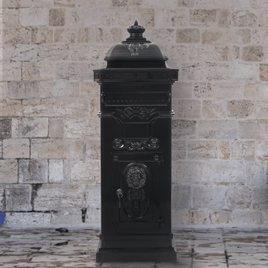 Pillar Letterbox Aluminium Vintage Style Rustproof Black