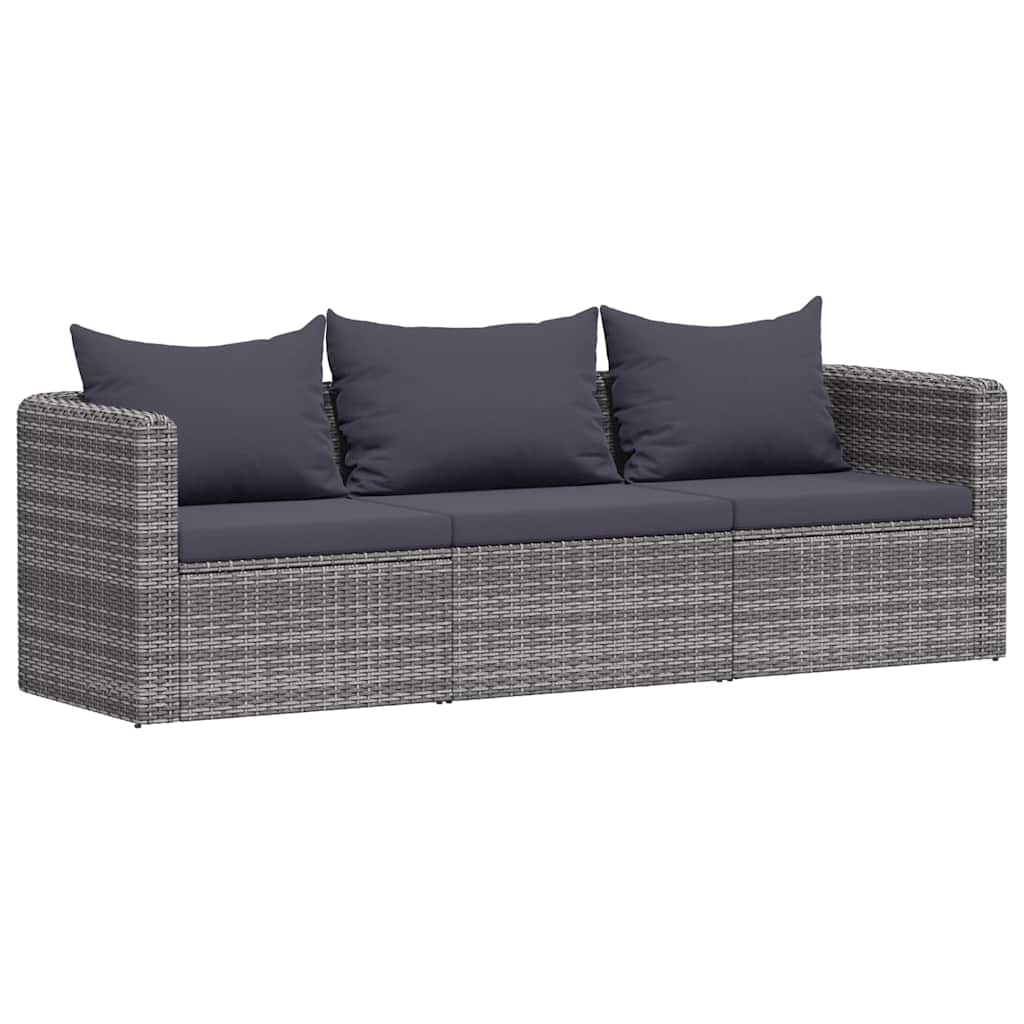 3 Piece Garden Sofa Set with Cushions Grey Poly Rattan