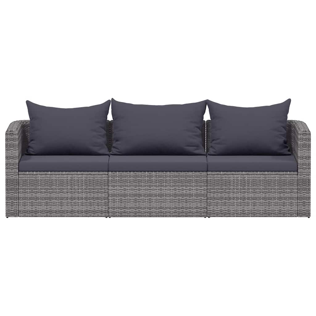 3 Piece Garden Sofa Set with Cushions Grey Poly Rattan