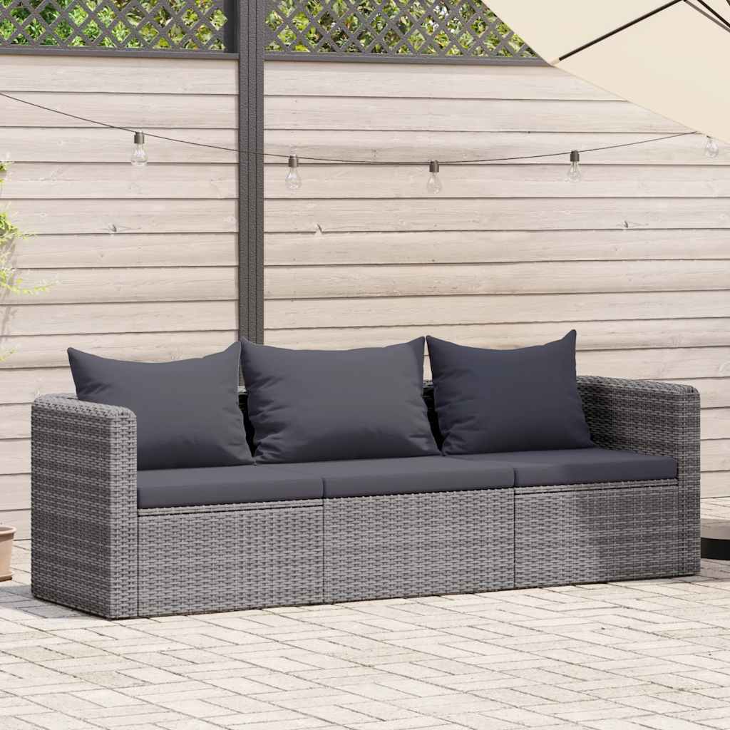 3 Piece Garden Sofa Set with Cushions Grey Poly Rattan