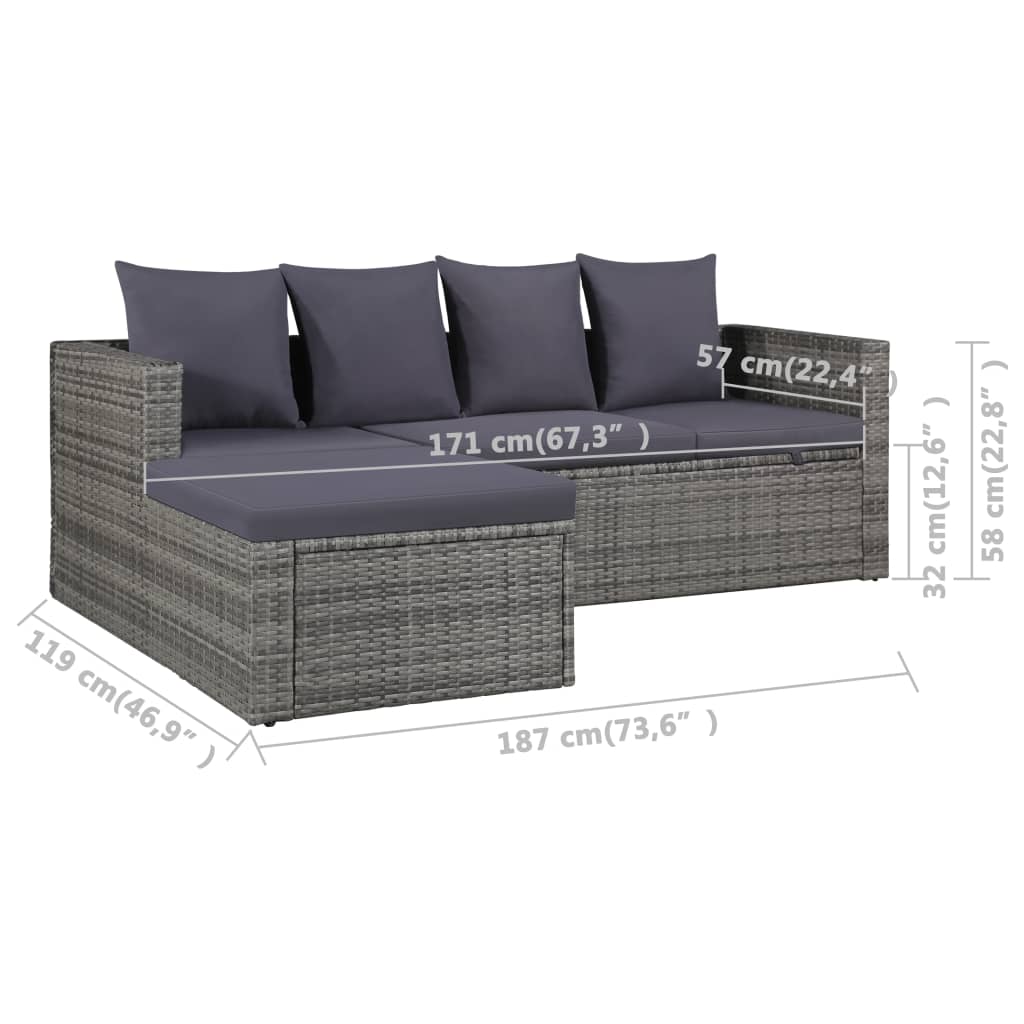 4 Piece Garden Lounge Set with Cushions Poly Rattan Grey
