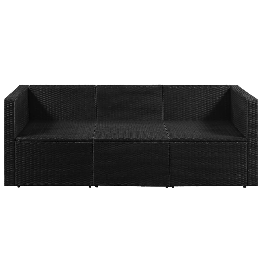 3 Seater Garden Sofa Black Poly Rattan with White Cushions