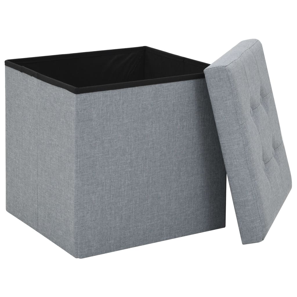 Folding Storage Stool Light Grey Faux Linen