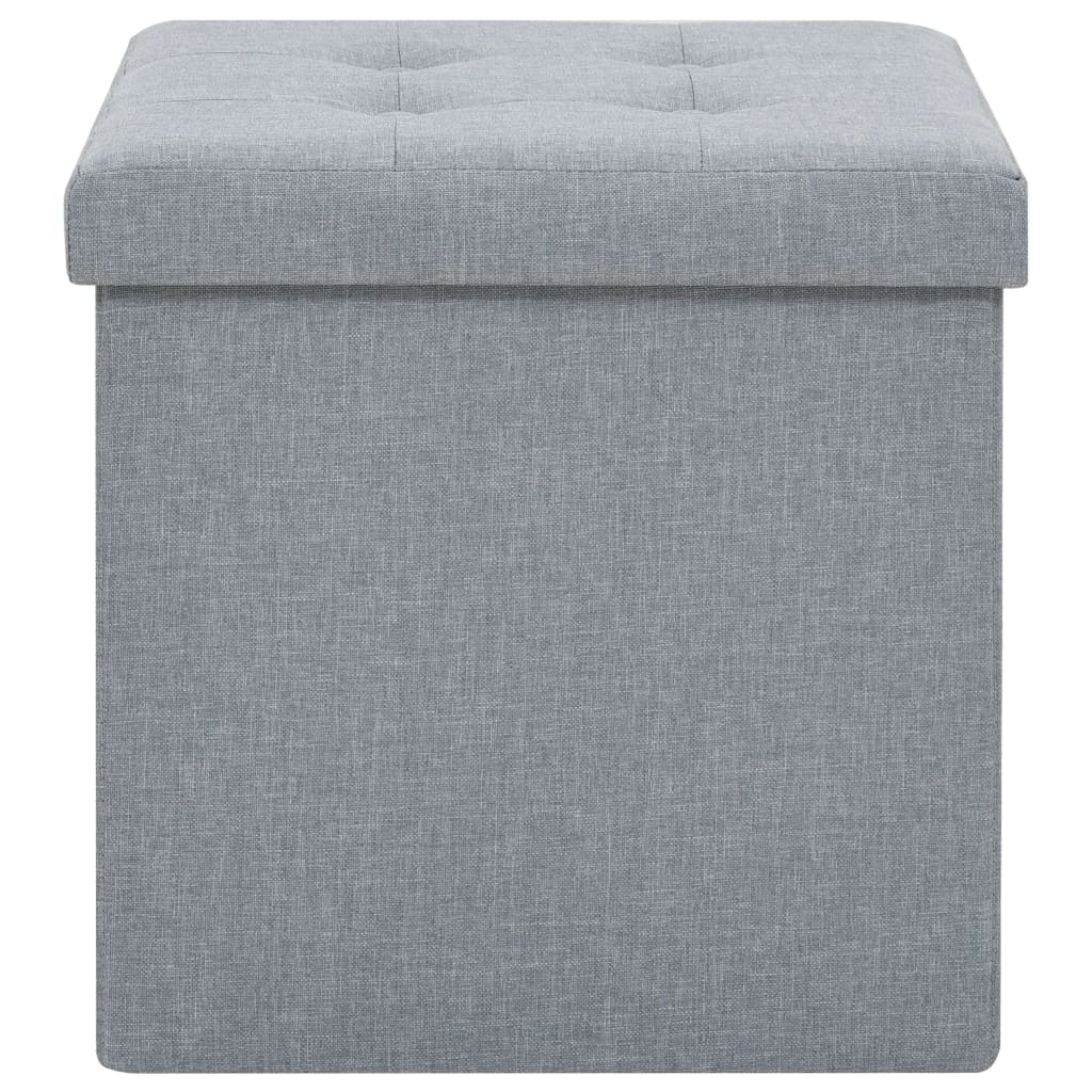 Folding Storage Stool Light Grey Faux Linen