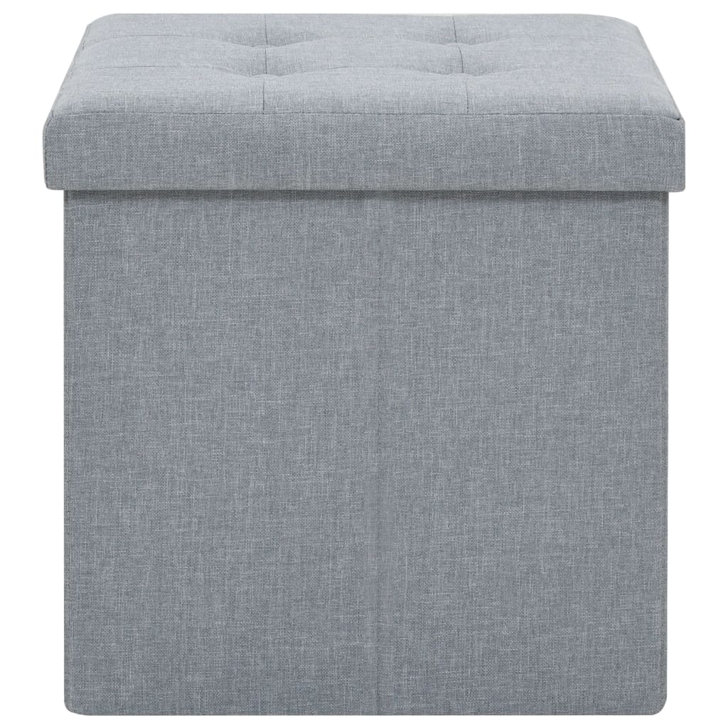 Folding Storage Stool Light Grey Faux Linen
