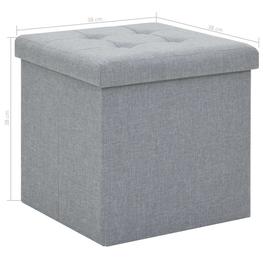 Folding Storage Stool Light Grey Faux Linen