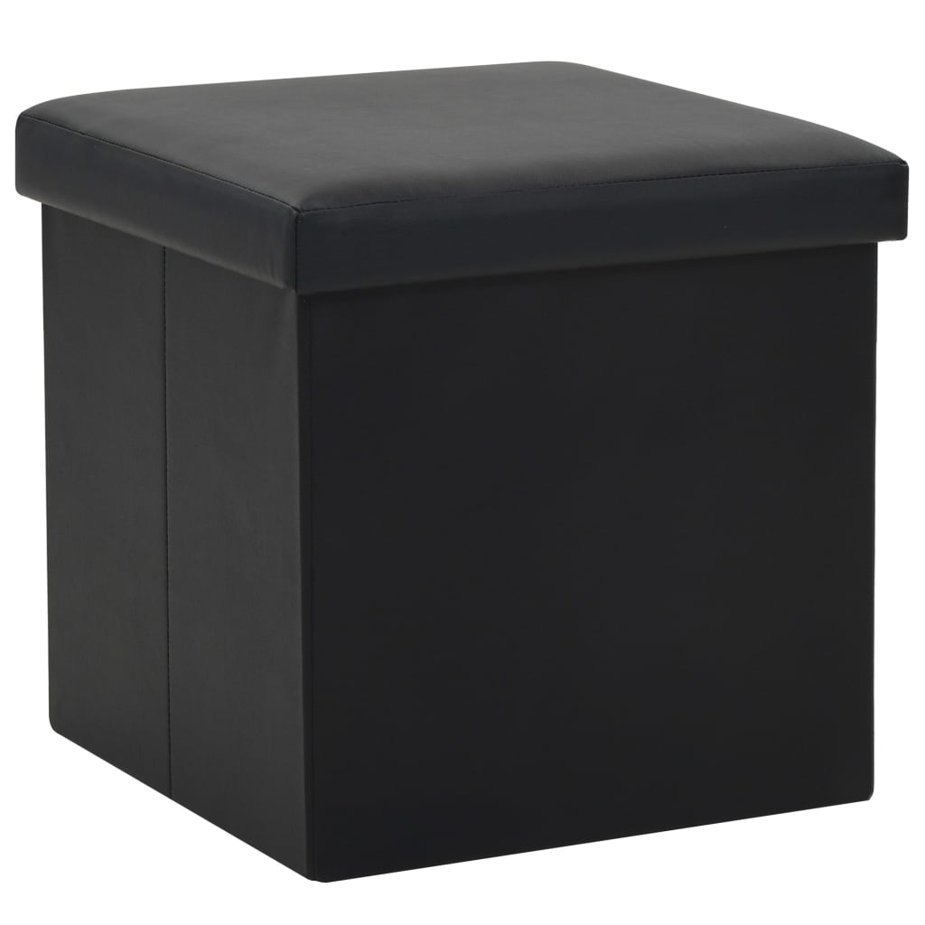 Folding Storage Stools 2 pcs Black Faux Leather