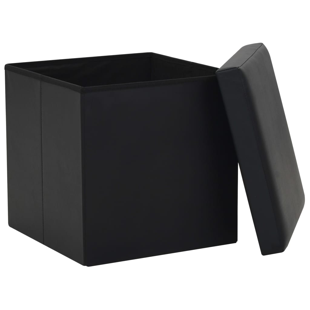 Folding Storage Stools 2 pcs Black Faux Leather