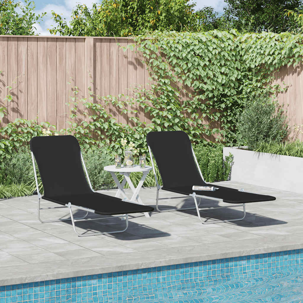 Folding Sun Loungers 2 pcs Steel and Fabric Black