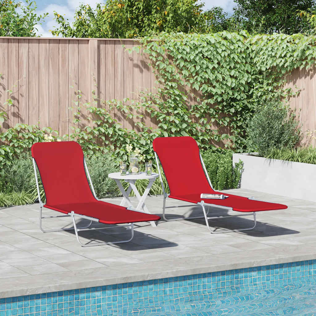Folding Sun Loungers 2 pcs Steel and Fabric Red