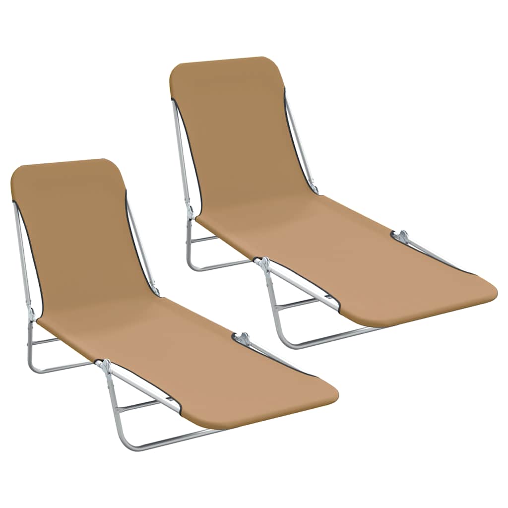 Folding Sun Loungers 2 pcs Steel and Fabric Taupe