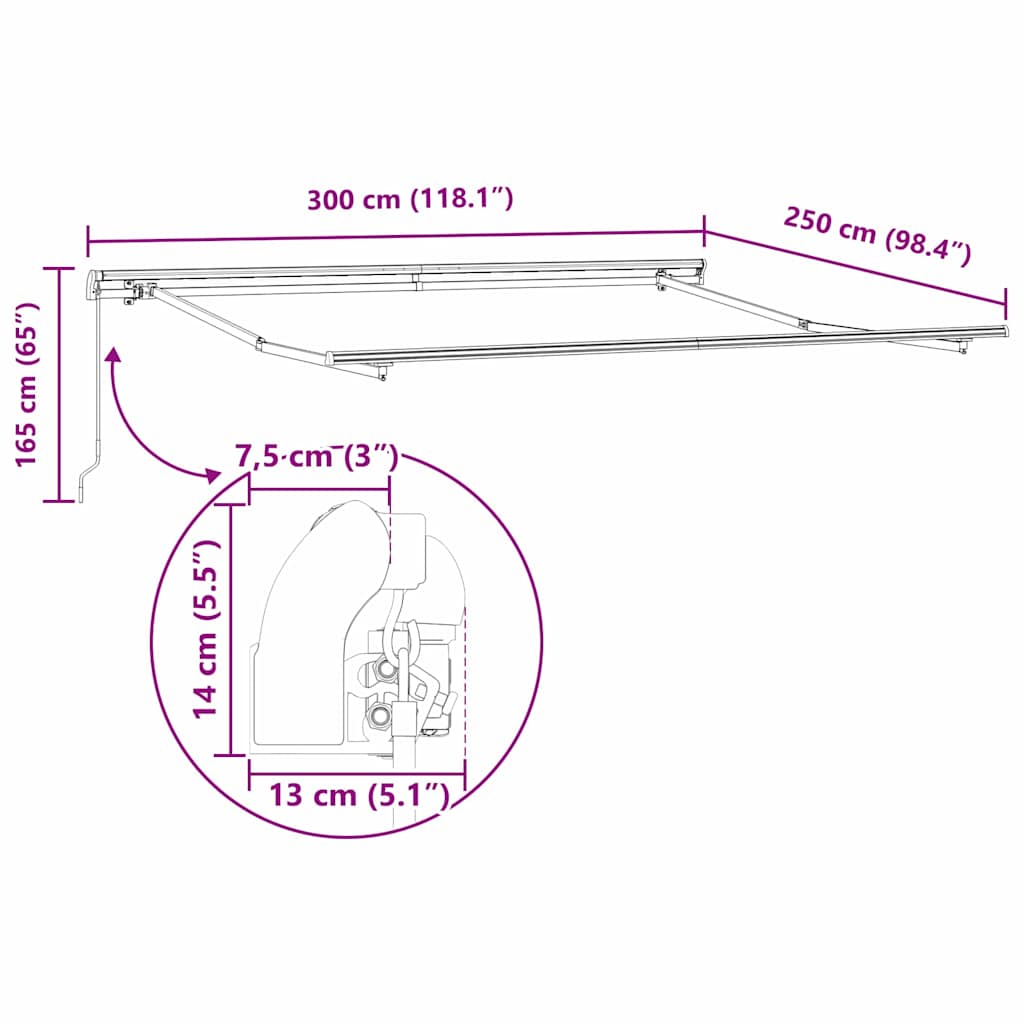 Awning Manual White 3 x 2.5 m Metal