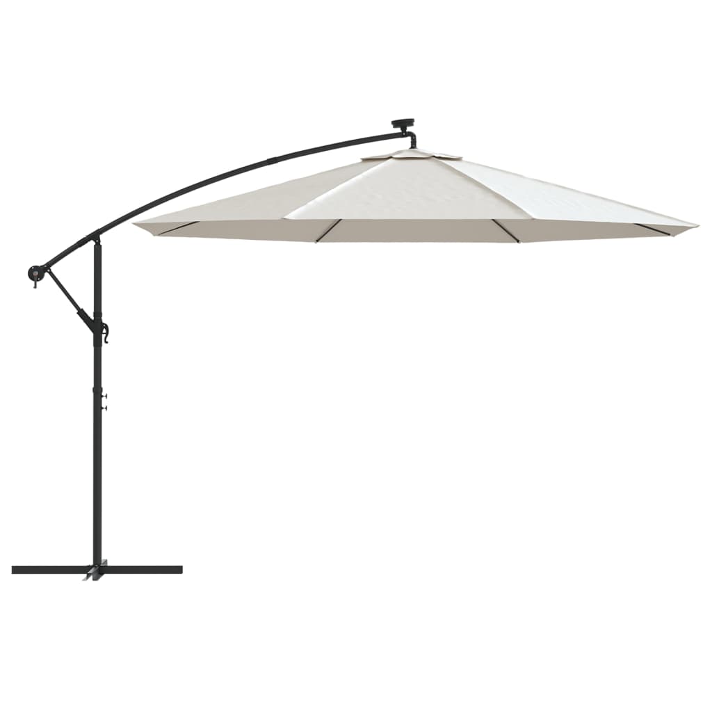Cantilever Garden Parasol with LED Lights and Metal Pole 350 cm Sand