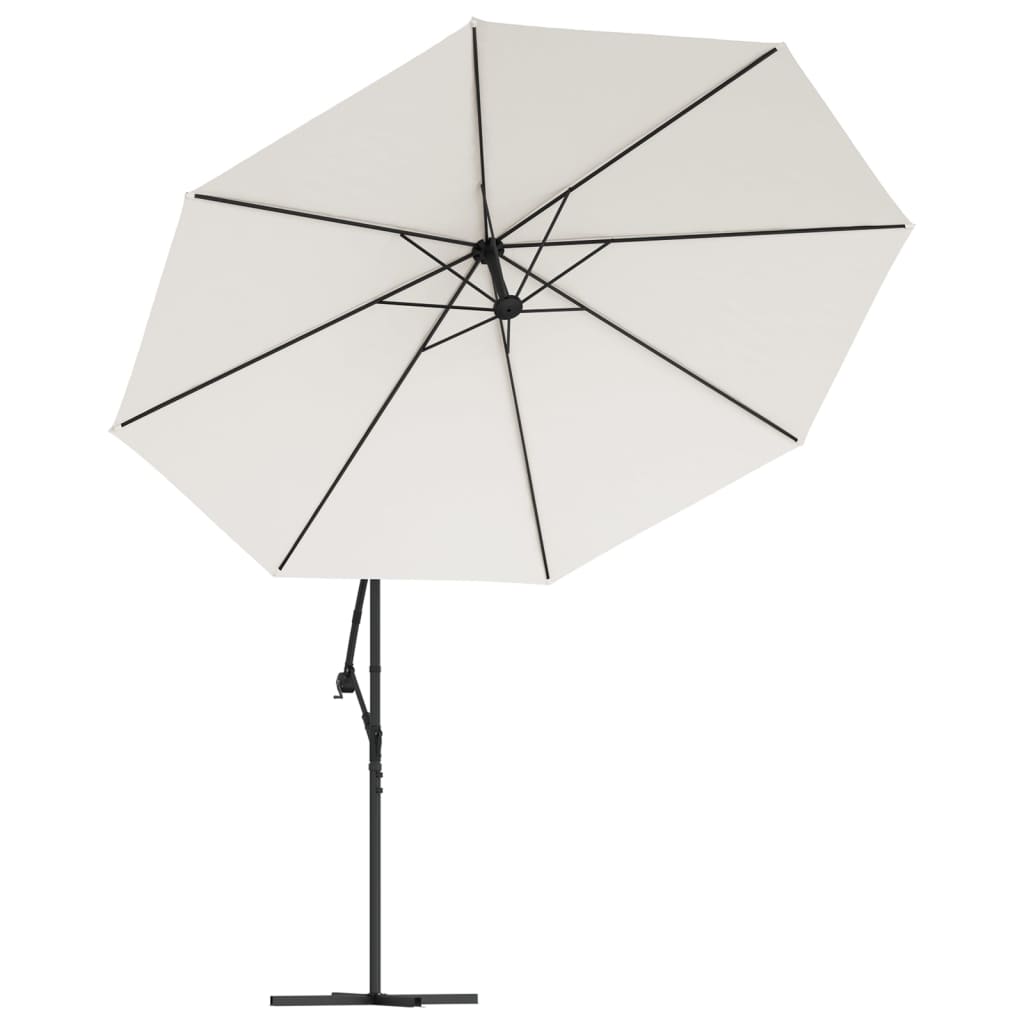 Cantilever Garden Parasol with LED Lights and Metal Pole 350 cm Sand