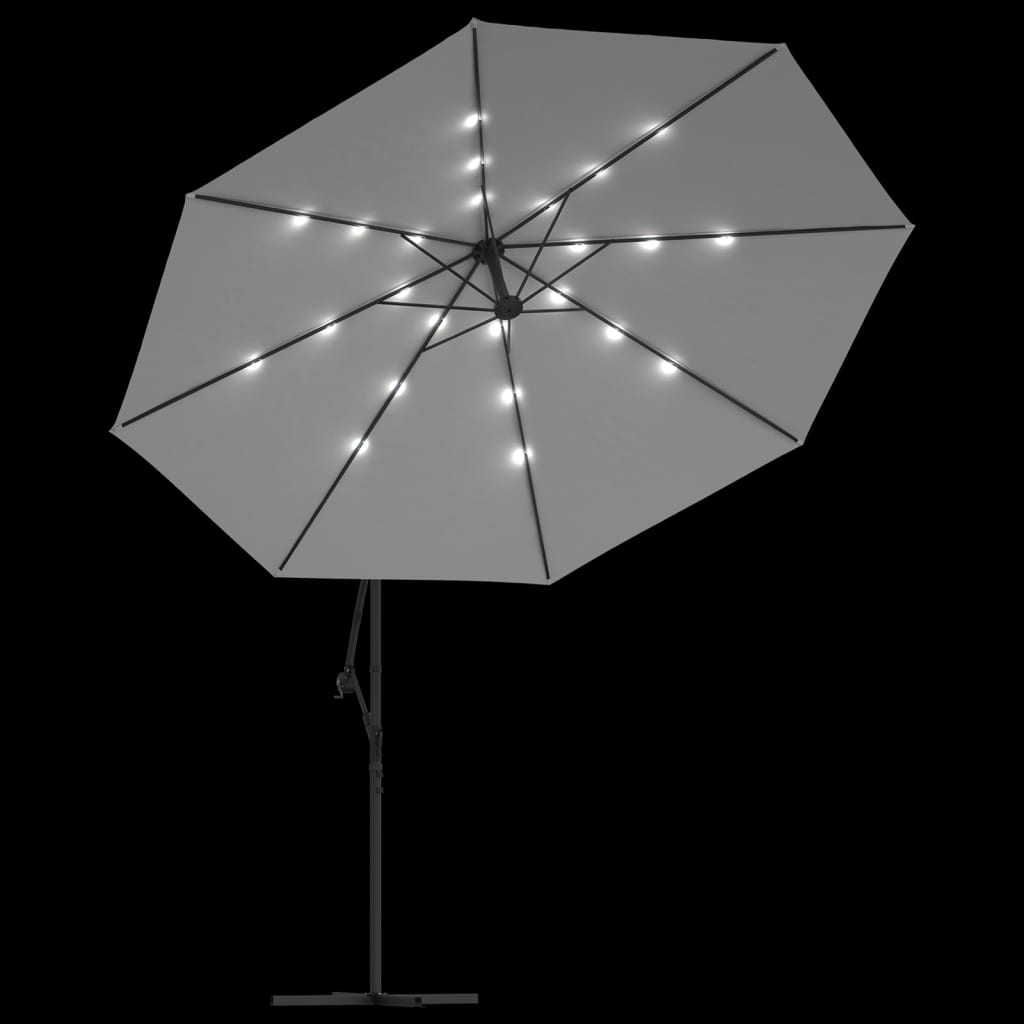 Cantilever Garden Parasol with LED Lights and Metal Pole 350 cm Sand