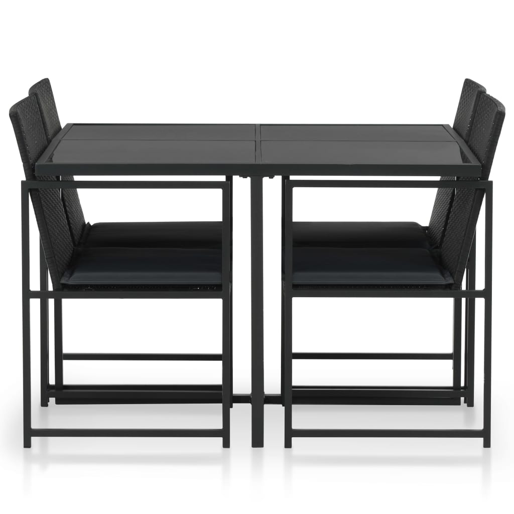 5 Piece Outdoor Dining Set with Cushions Poly Rattan Black