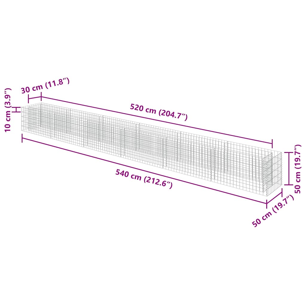 Gabion Raised Bed Galvanised Steel 540x50x50 cm