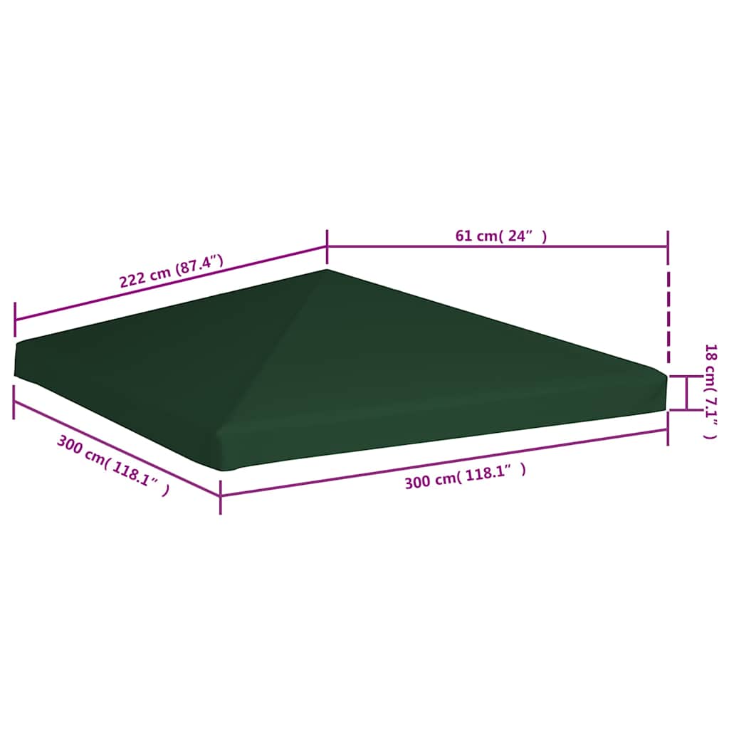 Gazebo Top Cover 310 g/m² 3x3 m Green