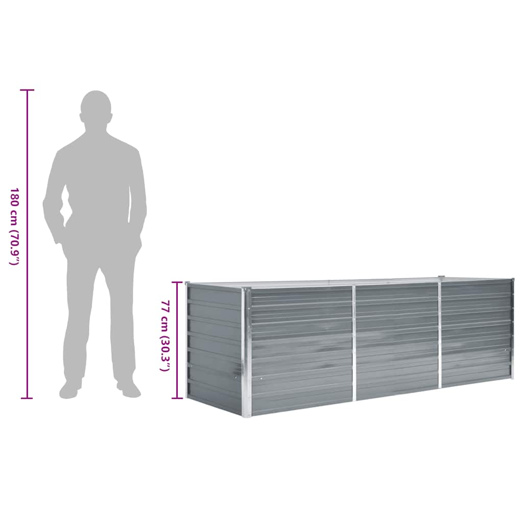 Garden Raised Bed Galvanised Steel 240x80x77 cm Grey