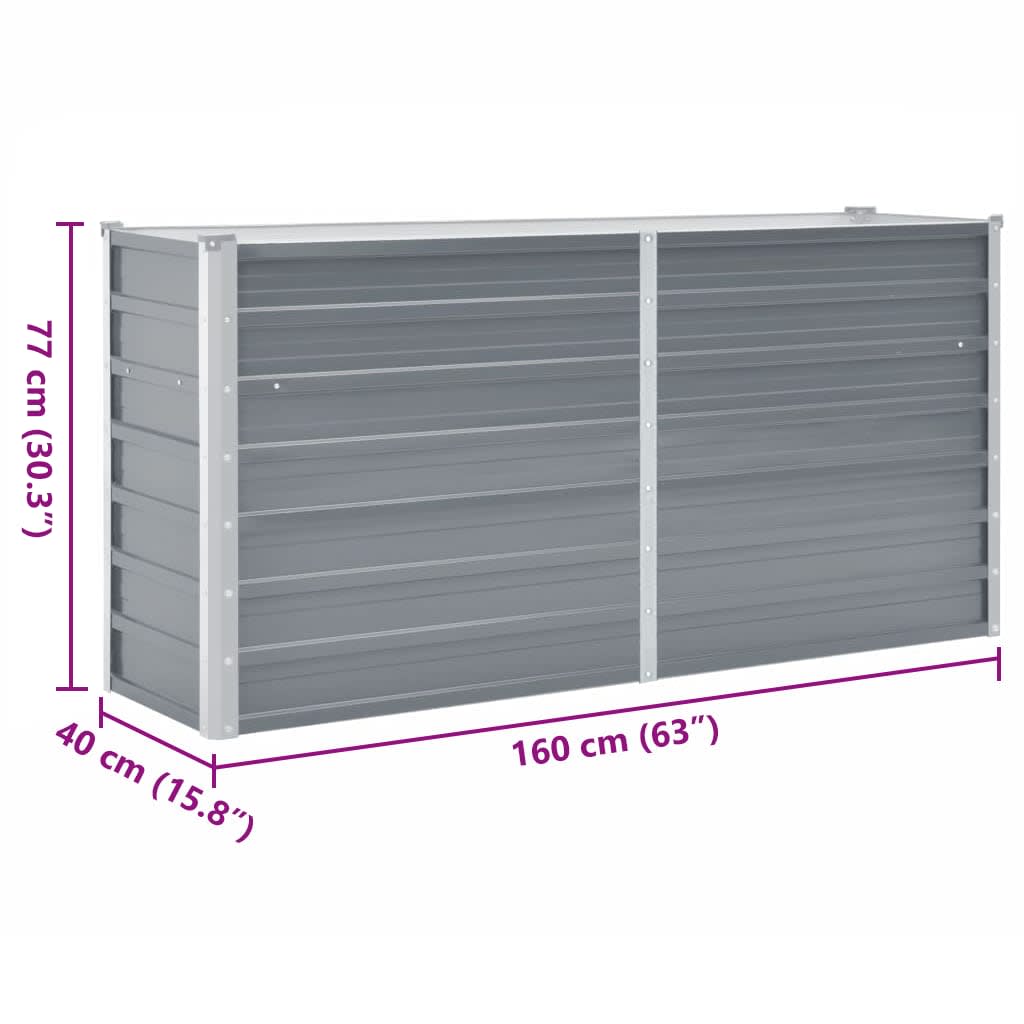 Garden Raised Bed Galvanised Steel 160x40x77 cm Grey
