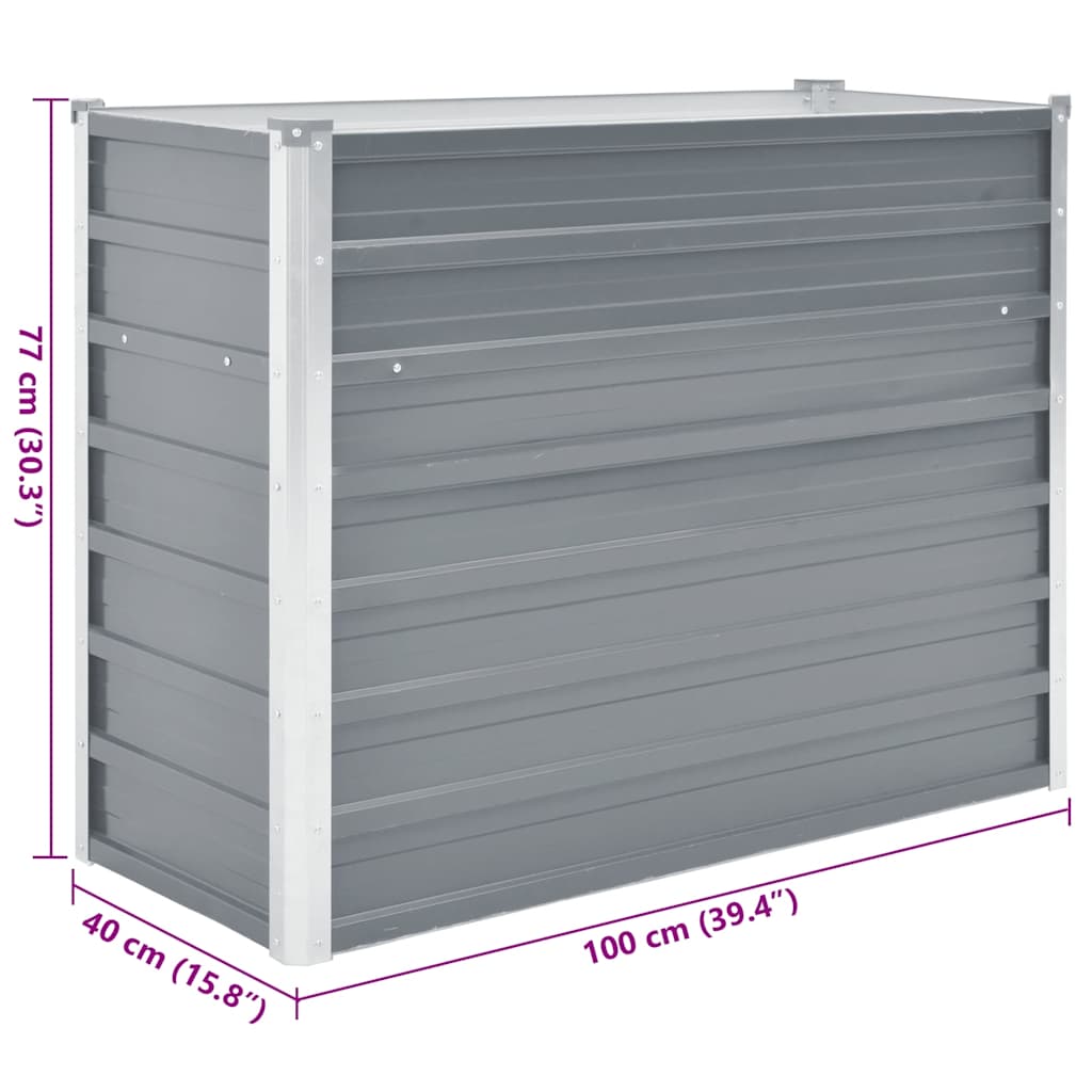 Garden Raised Bed Galvanised Steel 100x40x77 cm Grey