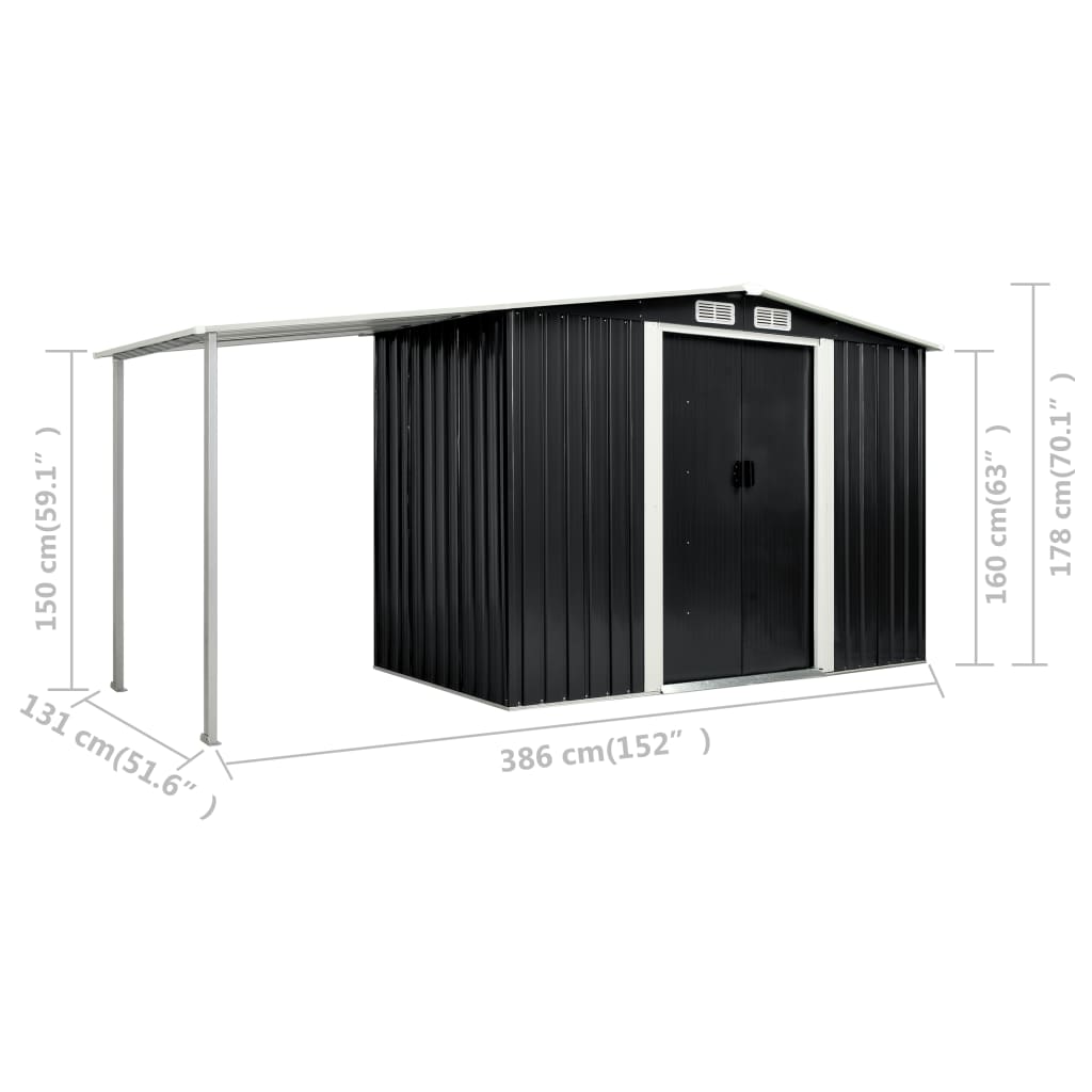 Garden Shed with Sliding Doors Anthracite 386x131x178 cm Steel