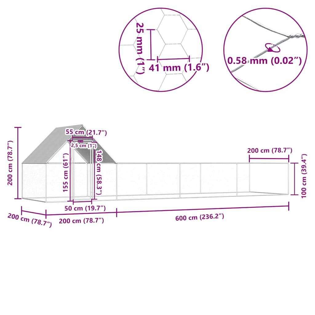 Chicken Coop 8x2x2 m Galvanised Steel