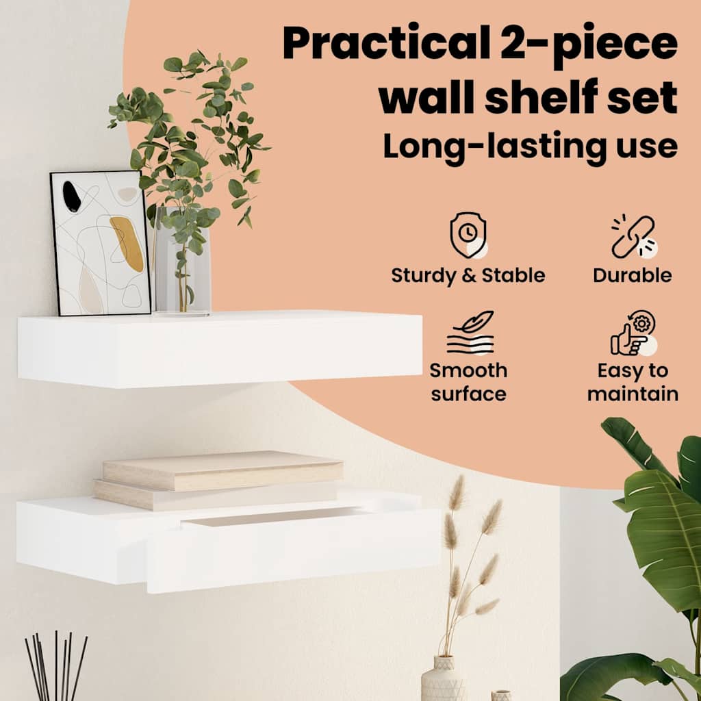Floating Wall Shelves with Drawers 2 pcs White 48 cm