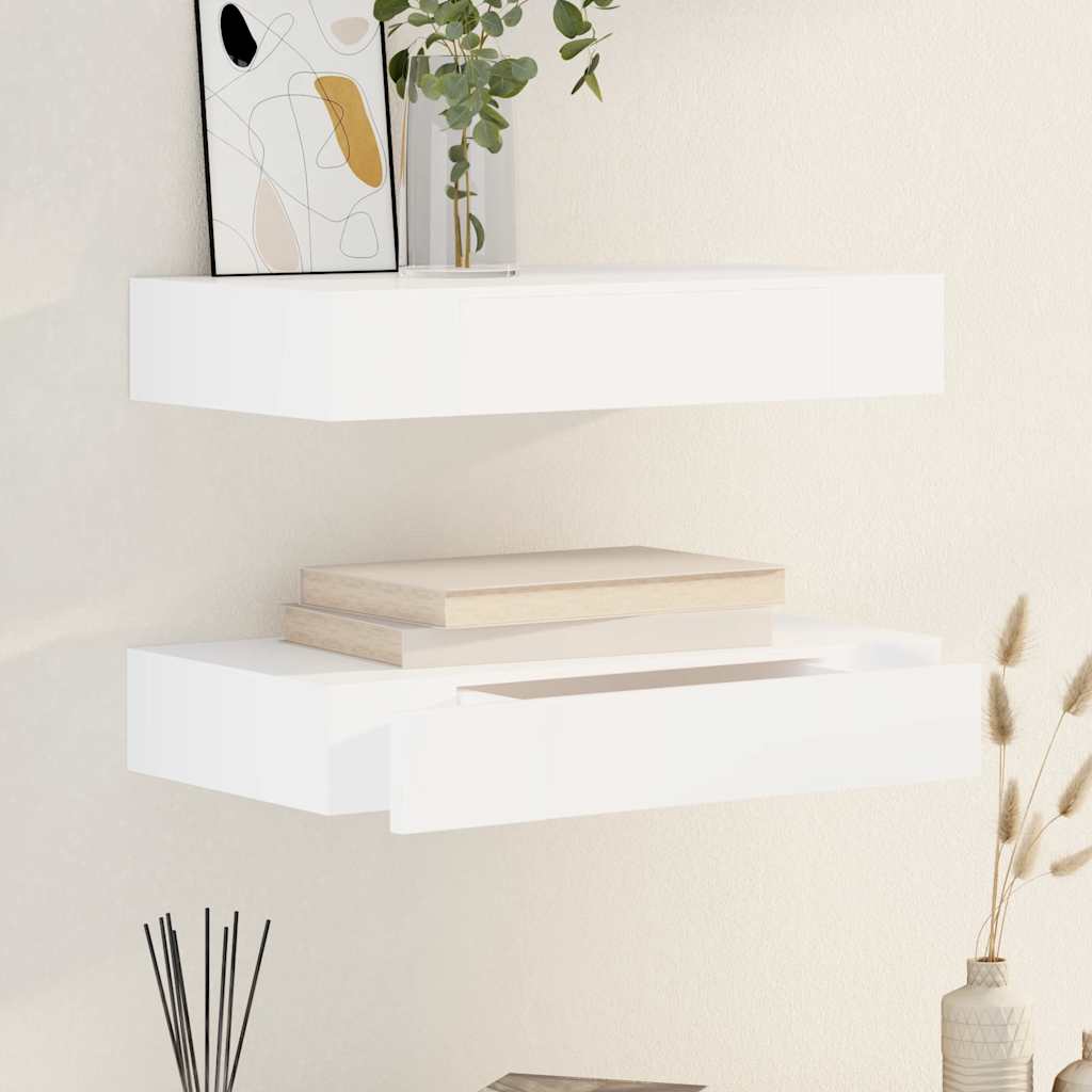 Floating Wall Shelves with Drawers 2 pcs White 48 cm