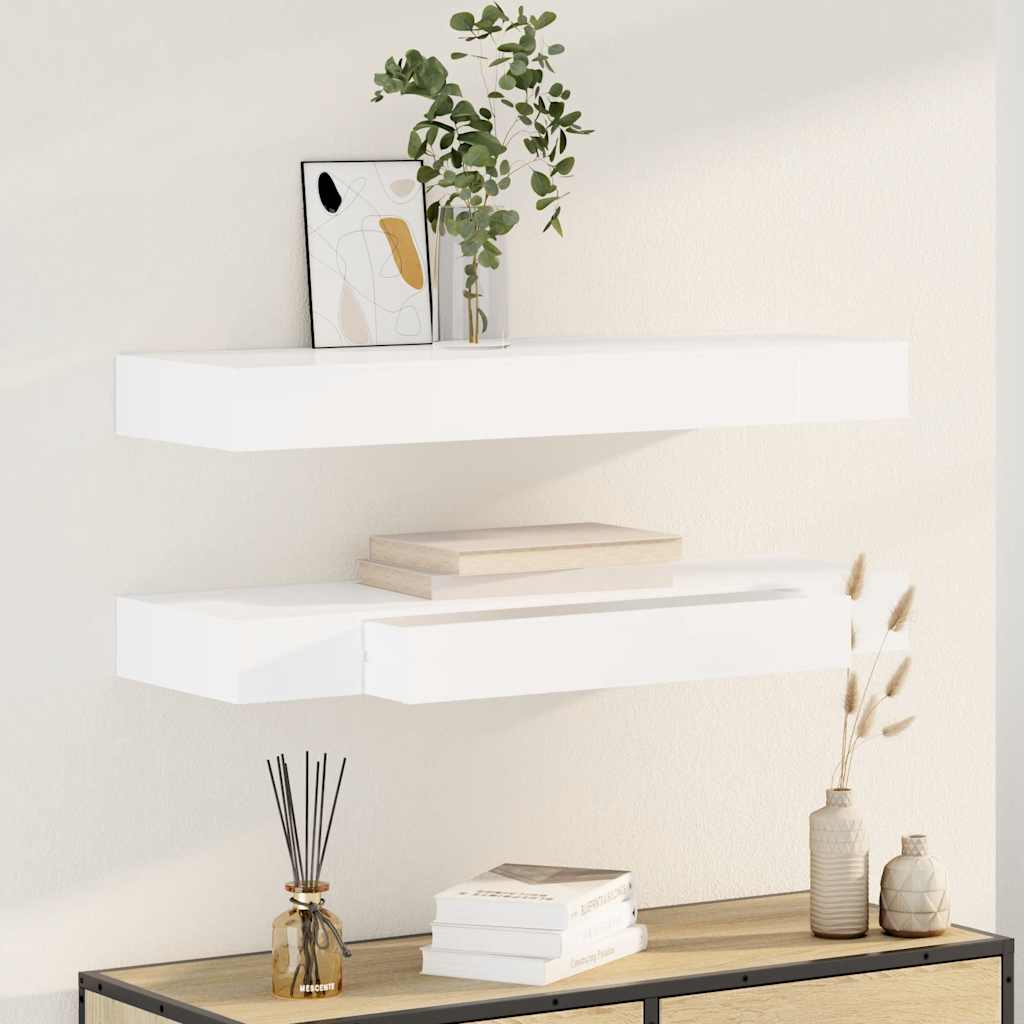 Floating Wall Shelves with Drawers 2 pcs White 80 cm