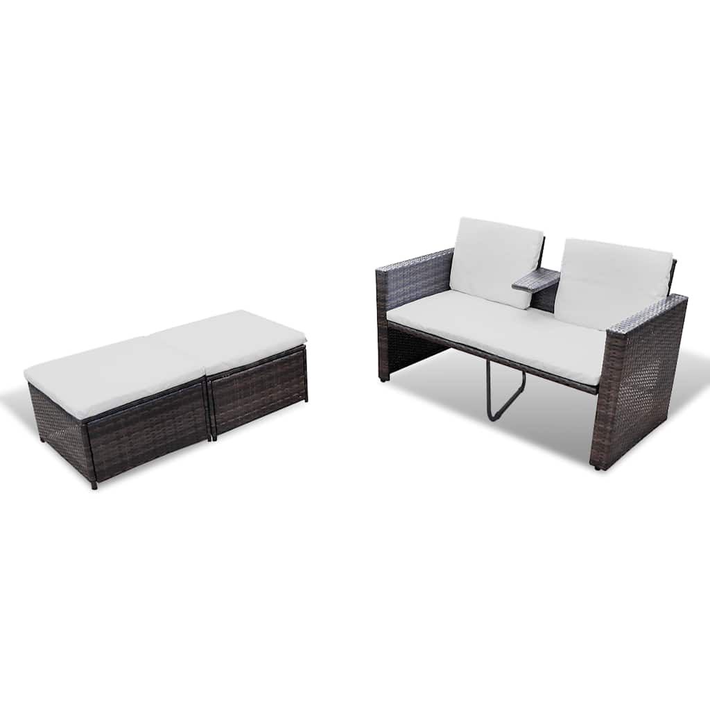 4 Piece Garden Lounge Set with Cushions Poly Rattan Brown