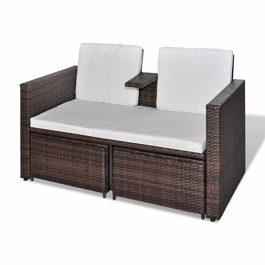 4 Piece Garden Lounge Set with Cushions Poly Rattan Brown