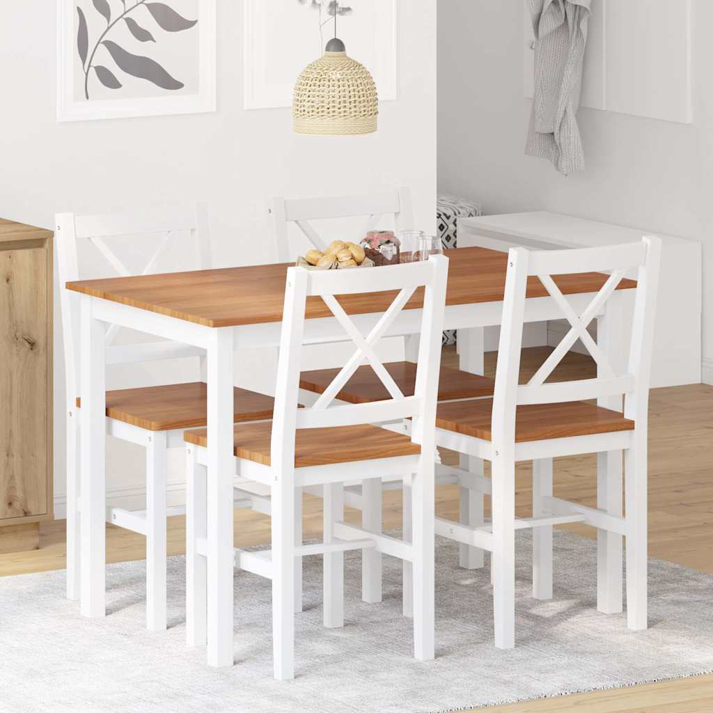 5 Piece Dining Set Brown and White
