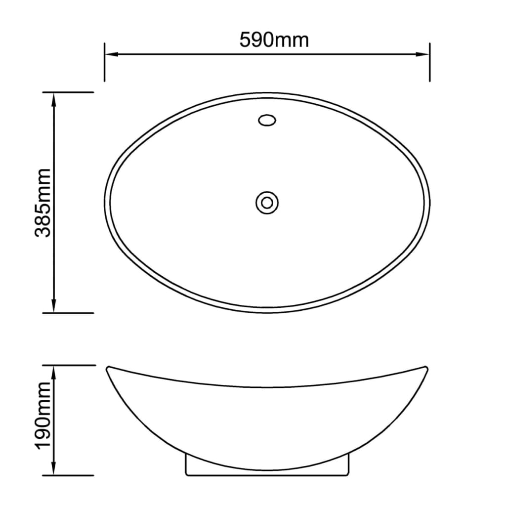 Luxury Ceramic Basin Oval with Overflow 59 x 38.5 cm