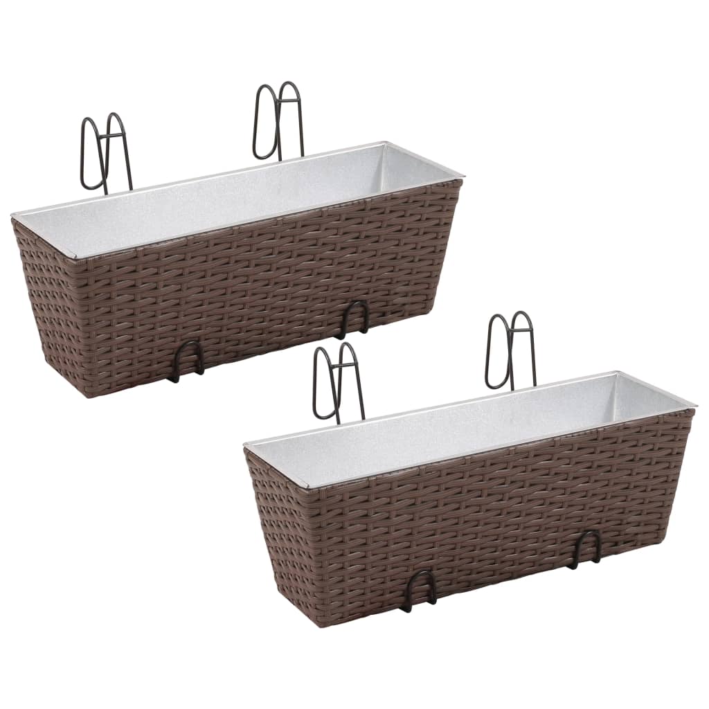 Balcony Trapezoid Rattan Planter Set 50 cm 2 pcs Brown