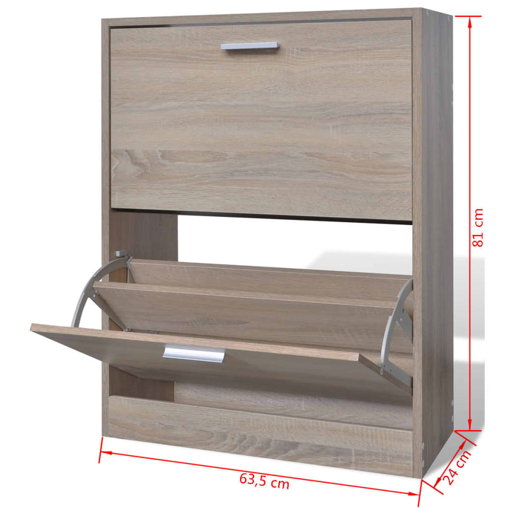 Oak Look Wooden Shoe Cabinet with 2 Compartments