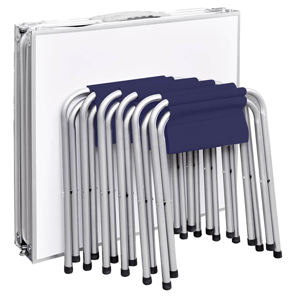 Foldable Camping Table Set with 6 Stools Height Adjustable 180 x 60 cm