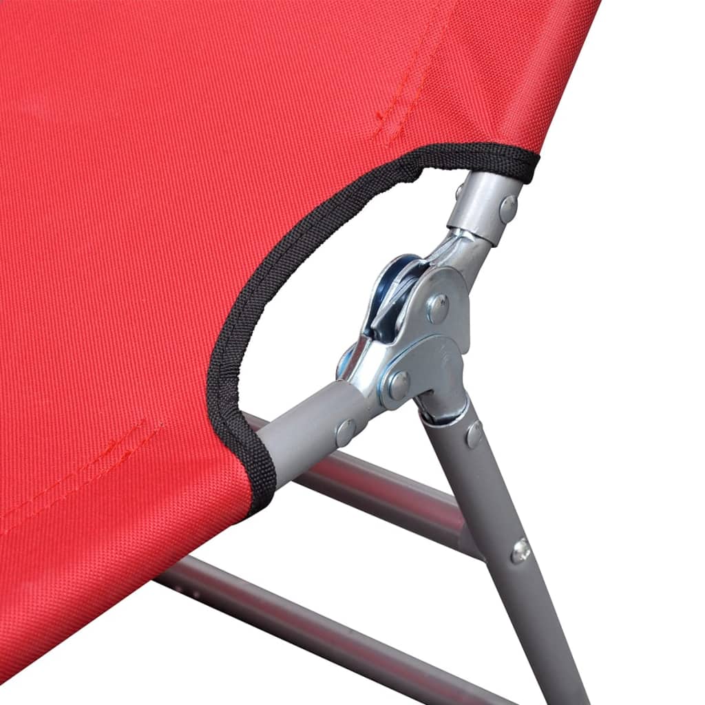 Folding Sun Lounger with Head Cushion Powder-coated Steel Red