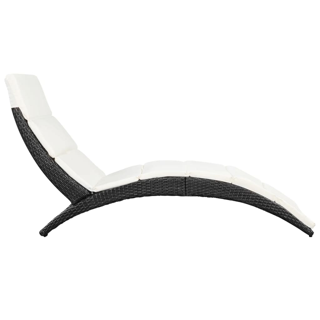 Folding Sun Lounger with Cushion Poly Rattan Black
