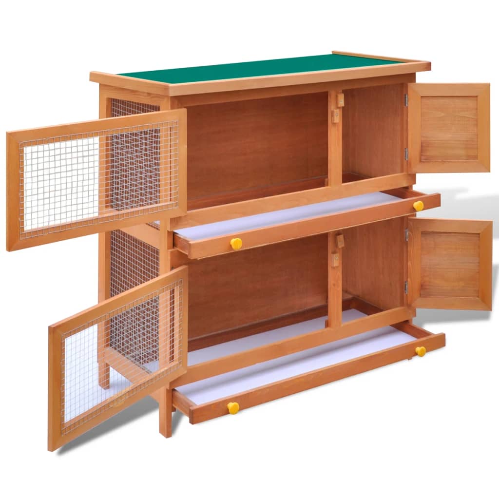Outdoor Rabbit Hutch Small Pet Cage 4 Door Wood