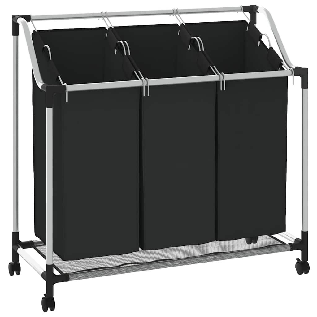 Laundry Sorter with 3 Bags Black Steel