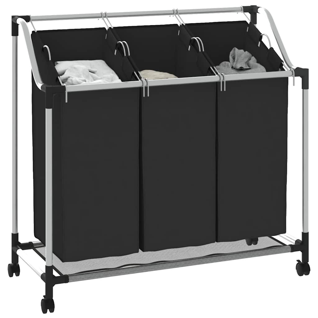 Laundry Sorter with 3 Bags Black Steel