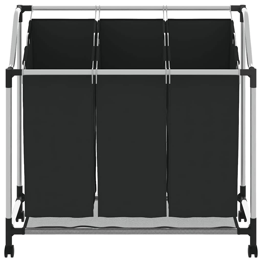 Laundry Sorter with 3 Bags Black Steel