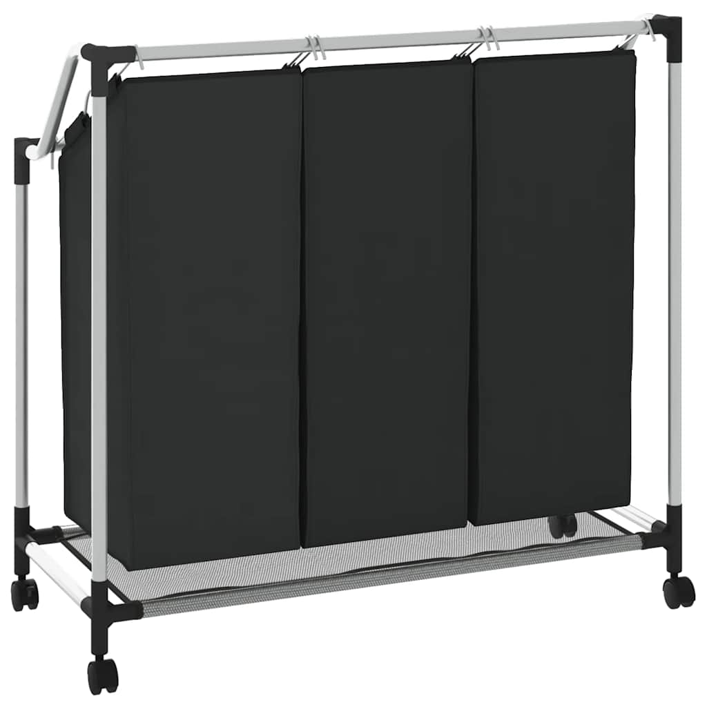 Laundry Sorter with 3 Bags Black Steel