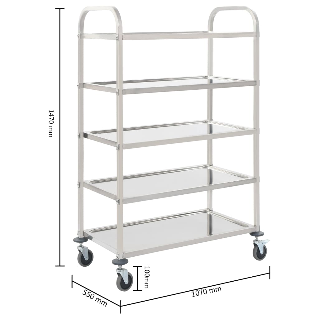 5-Tier Kitchen Trolley 107x55x147 cm Stainless Steel