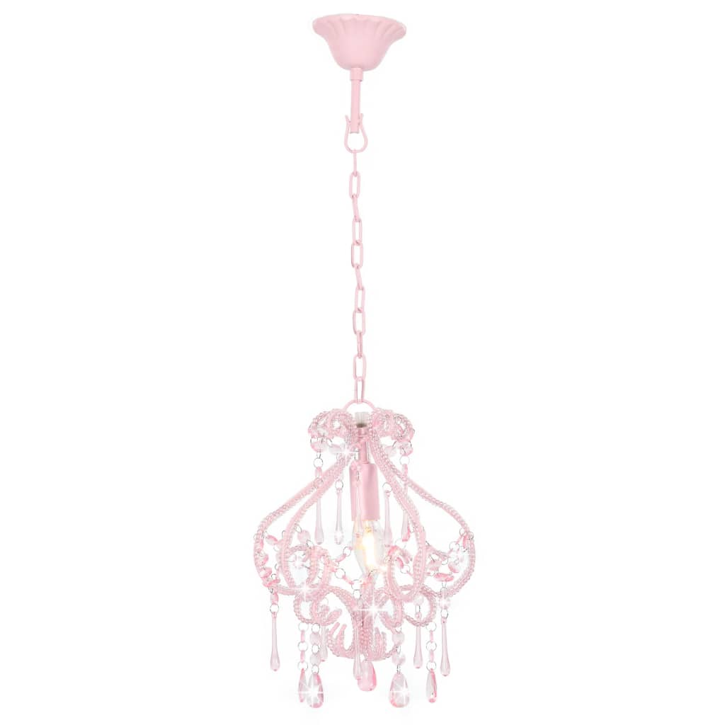 Ceiling Lamp with Beads Pink Round E14