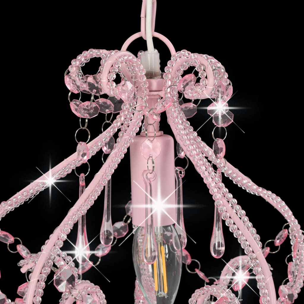 Ceiling Lamp with Beads Pink Round E14