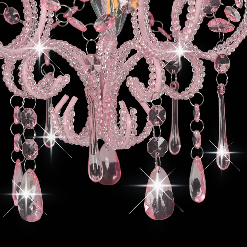 Ceiling Lamp with Beads Pink Round E14